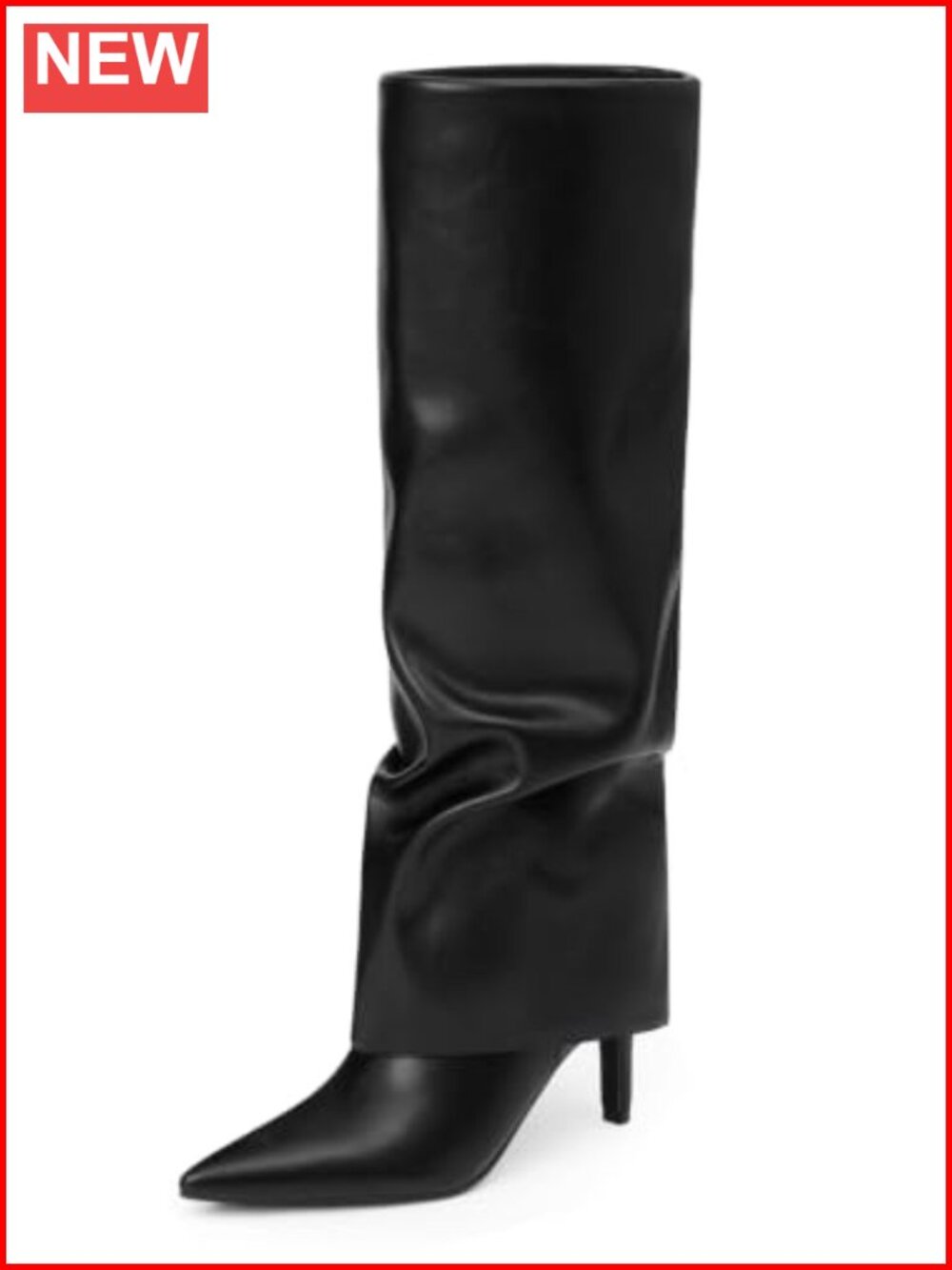 Slouchy Knee High Boots Pointed Toe Kitten Heel Faux Leather
